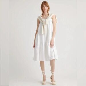 QUINCE Large White Linen Lined Tiered Trapeze Midi Dress Adjustable Straps